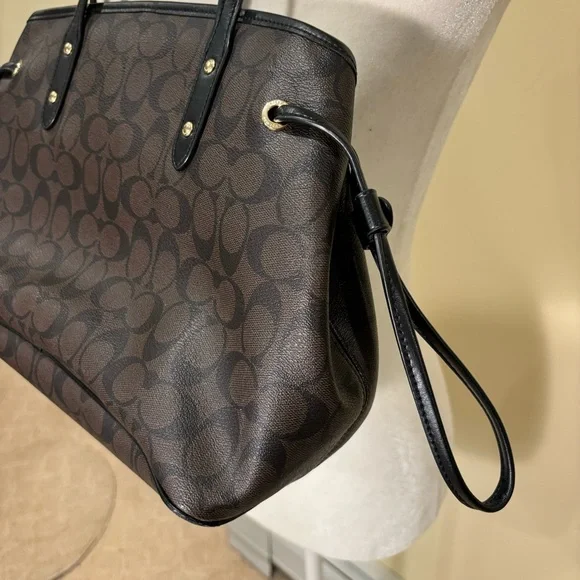 COACH Signature Drawstring Carryall Tote Bag Black/Brown - Picture 5 of 8